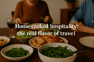 Traveler sharing dinner with a local family at a homestay.